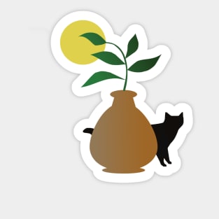 Brown Pot and Black Cat Sticker